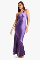 vestido maxi asimetrico de chifon y raso mixto purple