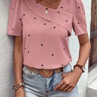 blusa de cuello asimetrico con estampado de corazon blusa casual de manga corta para primavera y verano ropa de mujer