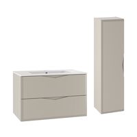 set de muebles con lavabo encastrado y columna estratificado 80cm