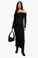 vestido premama maxi texturizado de manga larga con escote bardot negro