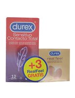 pack durex preservativo sensitivo contacto total 12 uds  real feel 3 uds de regalo - durex