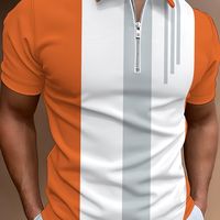 camiseta de manga corta con estampado de rayas en 3d de colores para hombre con cremallera y cuello de solapa para el verano diseno elegante de cuello con cremallera