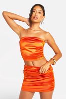 conjunto de minifalda fruncida disco naranja