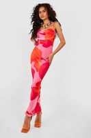 vestido lencero maxi de malla con estampado de flores abstractas naranja