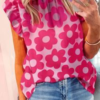 blusa de cuello alto estampada floral blusa de mangas fruncidas linda para primavera y verano ropa de mujer