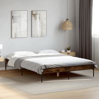 vidaxl estructura cama madera ingenieria metal roble ahumado 135x190cm