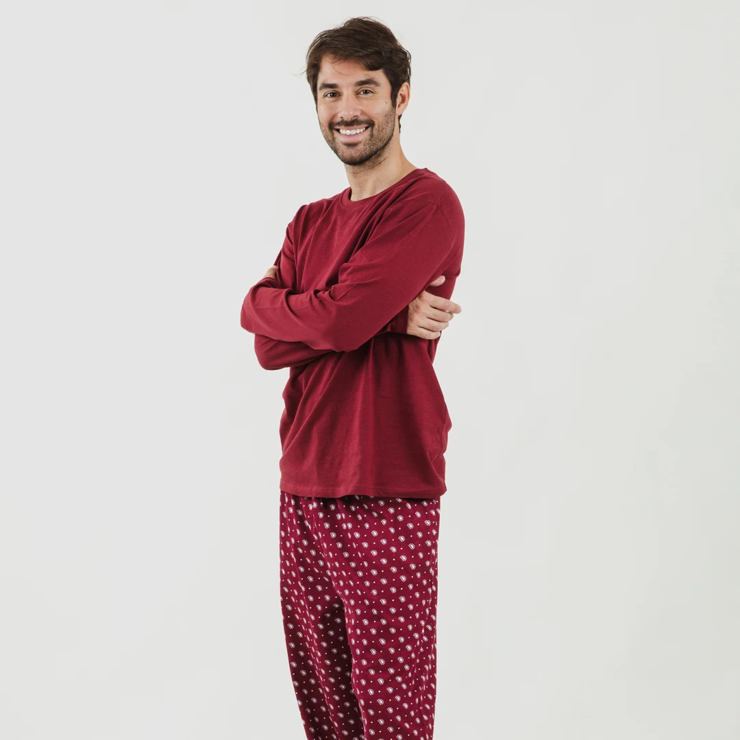 pijama de hombre 100 algodon camiseta manga larga y pantalon largo tramas