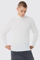 jersey de punto y canale ajustado al musculo con cuello vuelto en blanco blanco