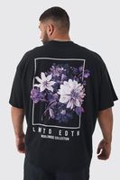 camiseta plus oversize con estampado grafico de flores en la espalda negro