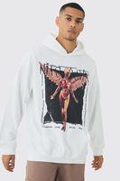 sudadera oversize recta con capucha y estampado de nirvana blanco