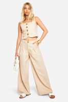 pantalon efecto lino plisado beige