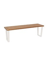 banco de madera maciza envejecido y patas de hierro blancas 160x45cm