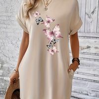 vestido de cuello redondo con estampado floral vestido casual de manga corta para primavera y verano ropa de mujer