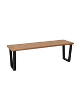 banco de madera maciza envejecido y patas de hierro negras 180x45cm