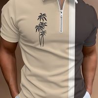 camisa de manga corta con estampado de palmeras de moda para hombre con cierre de cremallera y cuello tipo solapa ideal para el verano y el dia a dia diseno elegante de cuello con cremallera