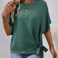 blusa solida con nudo blusa asimetrica de cuello redondo casual ropa de mujer