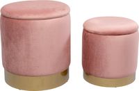 2set taburete baul de terciopelo rosa y dorado 30cm y 38cm