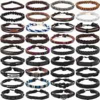 conjunto de 36 piezas de pulseras de cuero de imitacion para hombres pulsera de estilo vintage de hip hop tejida a mano adorno de mano