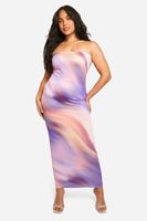 vestido plus maxi super suave palabra de honor con estampado efecto marmol purple