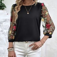 blusa de cuello redondo con estampado floral blusa casual de manga ilusion tres cuartos para primavera y verano ropa de mujer