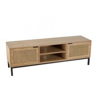 mueble tv de 2 puertas de rejilla natural y patas de metal negro