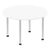 impulse 1200mm round table white top brushed aluminium post leg