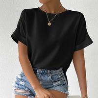 blusa de cuello redondo de color liso elegante top de manga corta para primavera y verano ropa de mujer