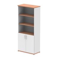 impulse 2000mm open shelves cupboard beech and white with white doors