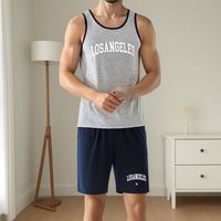 2 conjuntos de pijamas de chaleco y pantalones cortos con estampado de letras la para hombre estilo comodo y agradable para la piel ropa de dormir acogedora para hombre