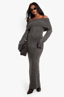 vestido jersey maxi oversize premium con escote bardot gris