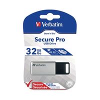 verbatim silverblack secure pro usb 30 flash drive 32gb 98665