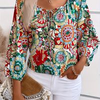 blusa con estampado floral y lazo en la parte delantera elegante blusa de manga 34 para primavera ropa de mujer