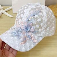 gorra de beisbol elegante con malla bordada de flores decoracion de perlas falsas gorra de camionero de encaje ajustable y transpirable para mujeres