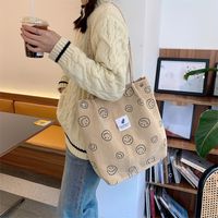 bolso de mano de pana retro bolso de hombro con estampado de cara sonriente bolso simple para la escuela viajes compras