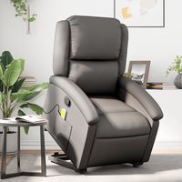 vidaxl sillon reclinable de masaje elevable cuero autentico gris