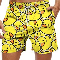 pantalones cortos casuales para hombres con estampado digital de patos de dibujos animados y bolsillos para deportes de playa en verano