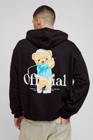 sudadera oversize recta con capucha y estampado grafico de osito de peluche negro