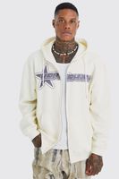 sudadera oversize worldwide con capucha cremallera y estampado de estrellas cream