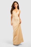 vestido maxi de lino con detalle de anillo beige