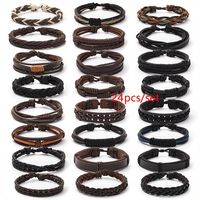 conjunto de 24 pulseras de cuero sintetico para hombres conjunto de pulseras tejidas a mano multiples