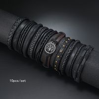 conjunto de 10 pulseras tejidas de varias capas pulseras de cuero pu negro con arbol de la paz geniales para hombres y mujeres accesorios retro de combinacion multiple