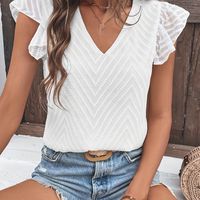 blusa con cuello en v texturizado chevron elegante top de mangas con volantes para primavera y verano ropa de mujer