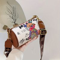 bolso de hombro de moda con estampado de graffiti bolso cilindrico de moda bolso vintage y bolso de barril para mujer