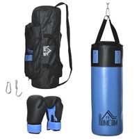 homcom saco de boxeo profesional punching bag con guantes de 8 oz gancho y bolsa de almacenaje saco de arena de entrenamiento o25x102 cm azul aosom es