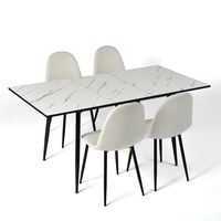 conjunto mesa extensible 120-160 efecto marmol blanco y 4 sillas