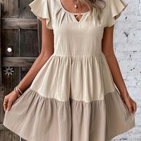 vestido de manga con volantes en el cuello vestido elegante con dobladillo de volantes para primavera y verano ropa de mujer