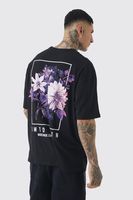 camiseta tall oversize con estampado grafico de flores en la espalda negro