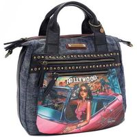 nicole lee bolso de mano bolso de denim lavado con tachuelas hollywood drive para mujer