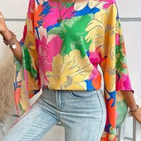 blusa de cuello redondo estampada floral elegante blusa de manga larga con volantes para primavera y verano ropa de mujer