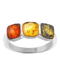 silver plated amber gem stone ring - t